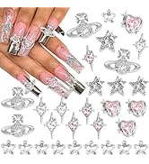 RODAKY 30PCS Star Nail Charms 3D Planet Nail Art Charms Pink Cross Heart Nail Gems Shiny Starligh...