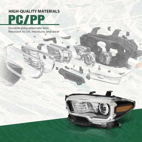 Image of GRAND ORANGE Headlight Assembly with LED Daytime Running Light Compatible with Toyota Tacoma 2016-2023, Left & Right Side Replacement Front Headlamp, 81150-04270 / TO2502244, Clear Lens Black Housing