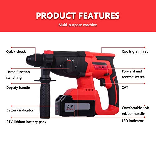 Akku-Bohrhammer, multifunktionaler bürstenloser Lithium-Bohrer, 3 Arten von elektrischen Schlagbohrern, geeignet für… – Bild 5