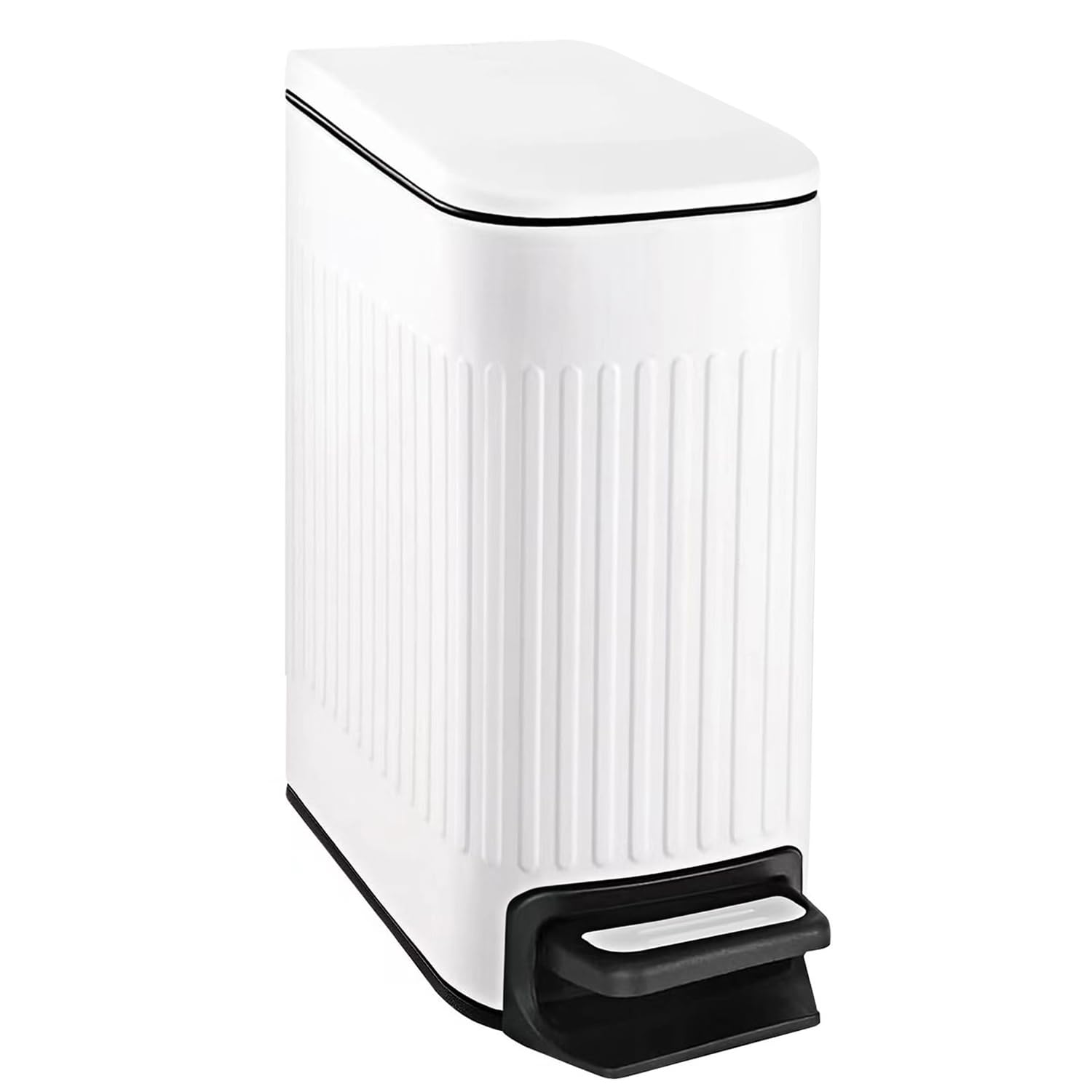 TIPGO Slim Bathroom Trash Can with Lid Soft Close, Step Pedal, 6 Liter / 1.6 Gallon Stainless Steel Trash Bin, Small Garbage Cans for Bedroom, Office, Kitchen (White)