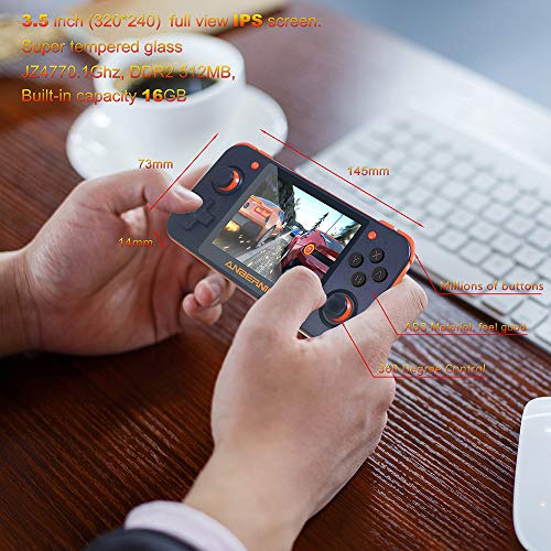 DREAMHAX RG350 Handheld Game Console with 3.5 Inch IPS Screen Preload 10000 Games Opendingux System, Video Games Gameboy with Dual 1GHz / 512M / 16G + 32G (Black )