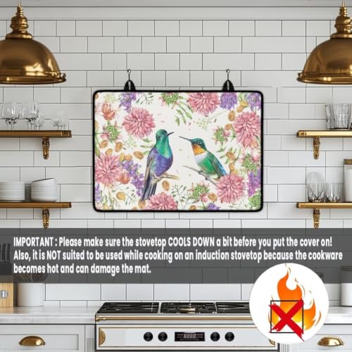 Image of Electric Stove Top Cover Flat Top Stove Cover Mat Multipurpose Induction Cooktop Protector Cover for Glass Ceramic Stove Top, 29 x 21 Inch, Hummingbird Flower