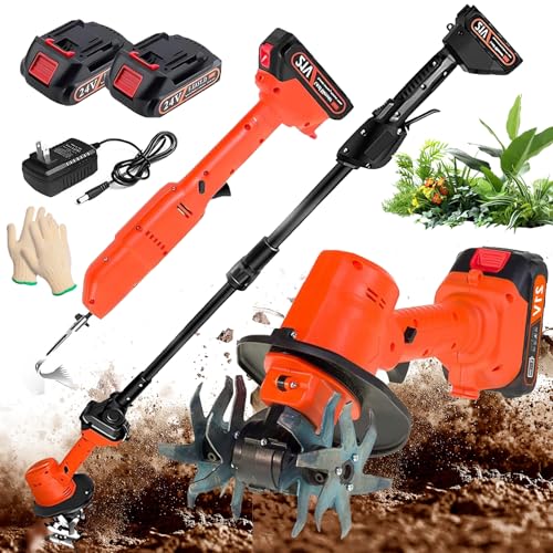 YXFAZPP Mini azada eléctrica, motoazada inalámbrica, cultivador, micro motoazada manual para deshierbe, herramientas de jardín para cortar la hierba (con pole)