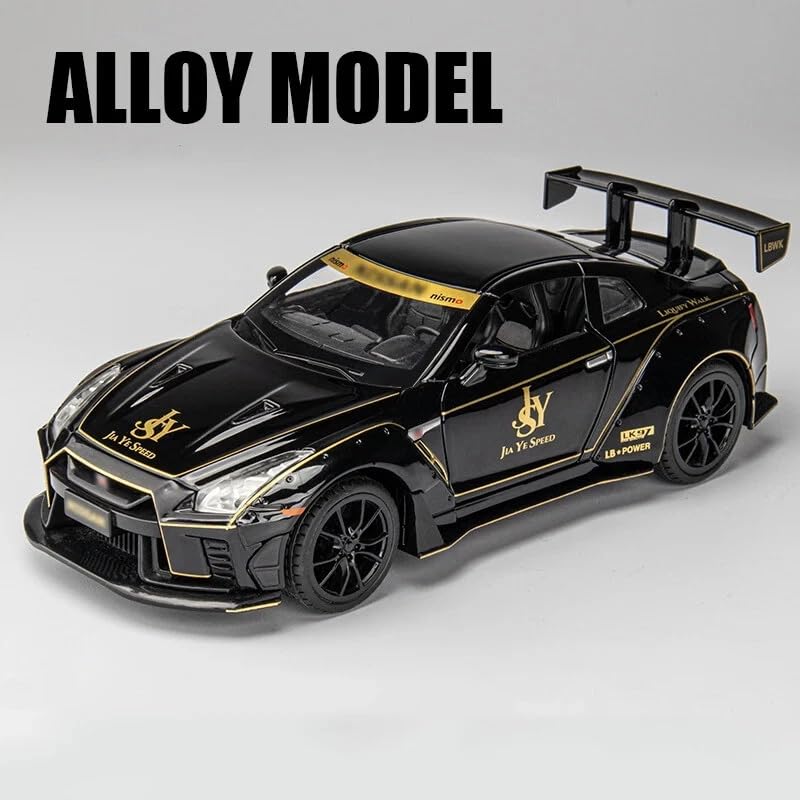 Image of 1:24 Nissan GTR R50 Diecast Model Car | Alloy Metal Pull Back Toy Vehicle with Sound, Light & Openable Doors | Racing Car Toy for Kids & Collectors (Black)