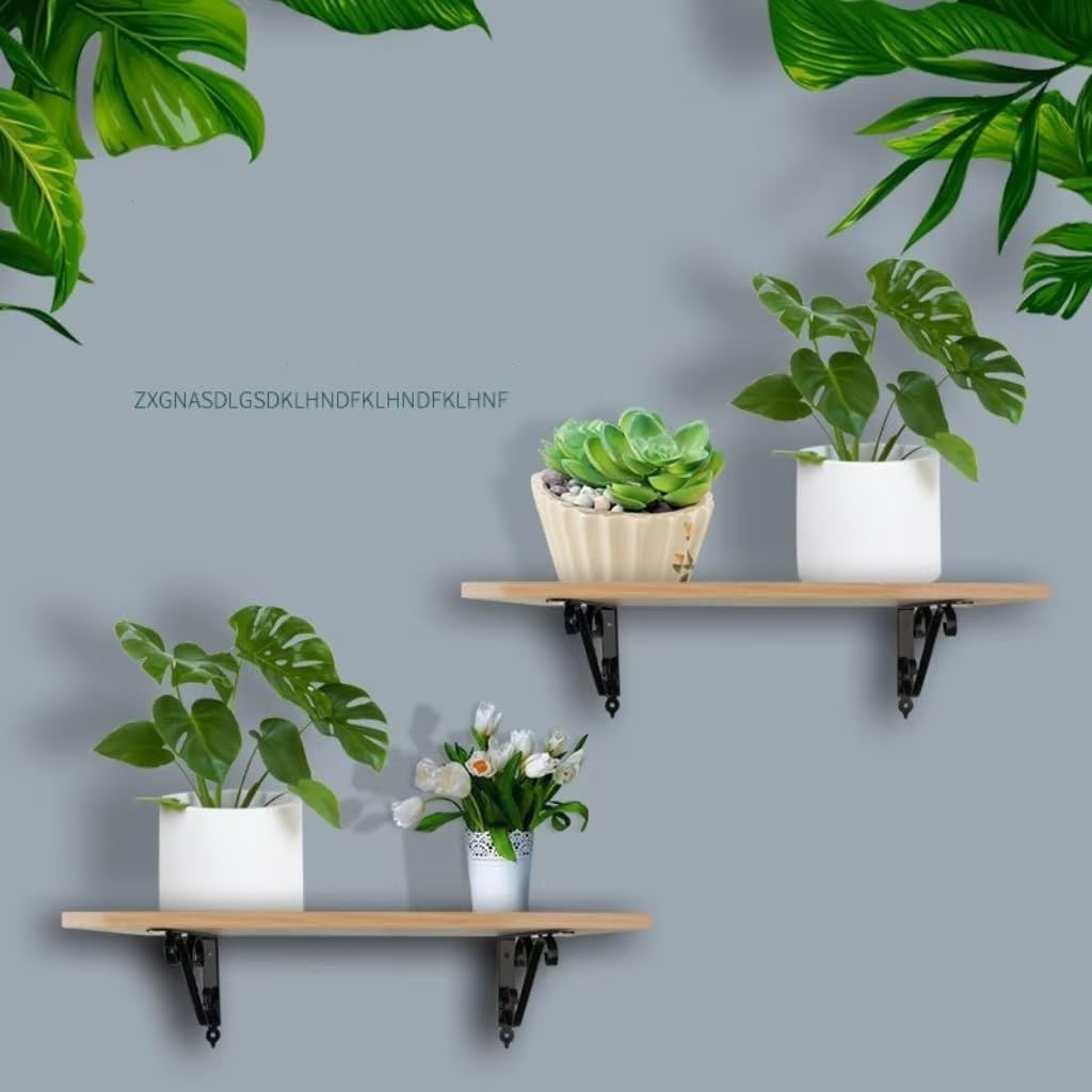 2 Pcs Cast Iron Shelf Brackets, Heavy Duty 90 Degree Corner Brackets Wall Mounted with Vintage Design for Floating Shelves, with Hardware(Black,300x193mm/11.8x7.6in)