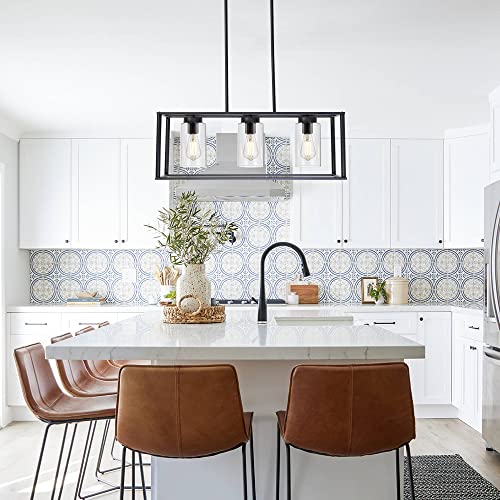 Image of Contemporary black 3 light chandeliers modern dining room light fixtures pendant lighting fixtures linear cage lamps for kitchen island farmhouse pendant light