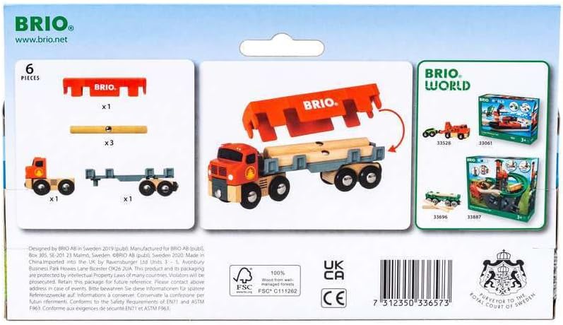 BRIO World 33657 - Lumber Truck | 6-Piece Wooden Toy Train Set | Ideal for Kids Ages 3 and Up | Made with Sustainable Wood | Magnetic Crane Compatible