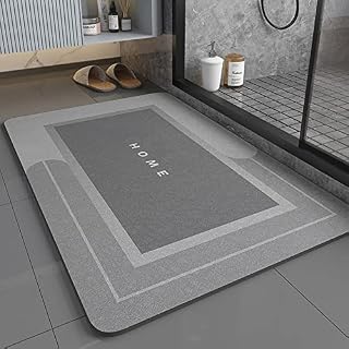 NeuWee Bath Mat Non-Slip, 4 Layer Smooth Quick-Drying Bathroom Mat Diatom Mud Shower Rug Super Absorbent Floor Mat Door Mat for Bathroom Kitchen Toilet, Easy to Dry(40 x 60 cm, Square Grey)