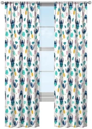 Lilo & Stitch Window Curtain Panels 42 x 63 Inches, Kids Bedroom Drapes, Polyester Rod Pocket Curtains, Set of 2
