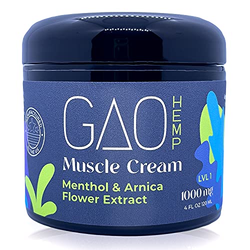 GAO LVL1 Relief Muscle Cream | 1000mg Hemp Oil | Ginger Root Oil, Menthol & More Essential Oils | Massage to Muscles for Comfort | Ideal for Fitness, Fighters, Professionals & Self-Care | Made in US