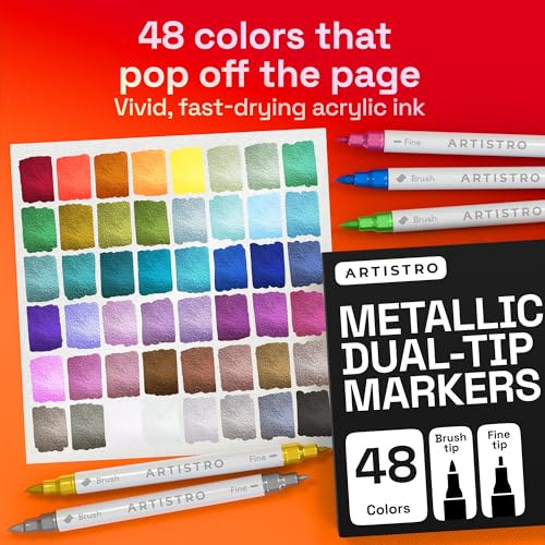 Image of ARTISTRO 48 Metallic Acrylic Paint Markers - Paint Pens for Drawing - For Fabric, Rock, Glass, Wood, Molds - Arts & Crafts Gift for Adults, Teens, Kids, Classroom Must Haves & School Supplies