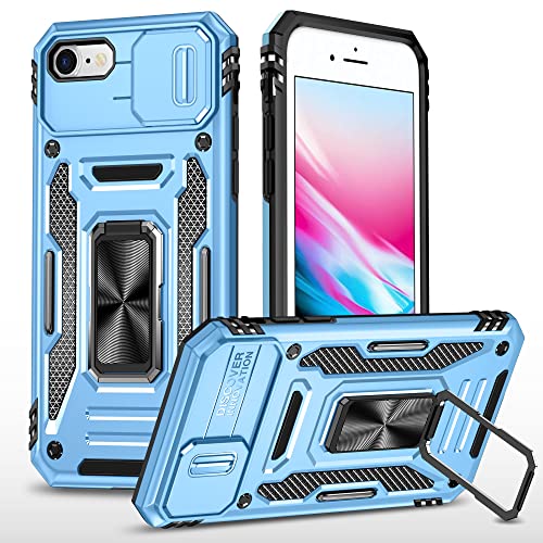 zivite Slide Camera Cover with Ring Holder Mobile Phone Case Cover for iPhone 7/8 (Blue)