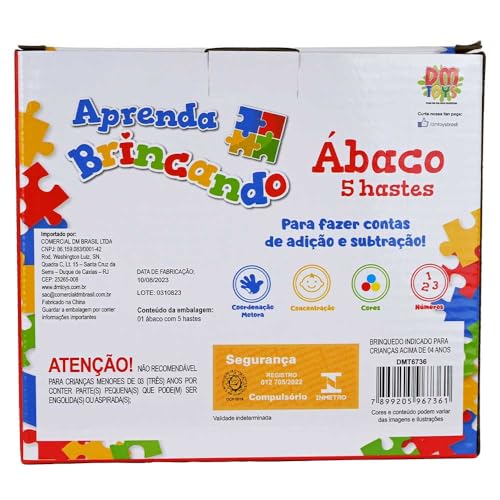 Ábaco Didático Aprenda Brincando 5 Hastes Madeira DM Toys