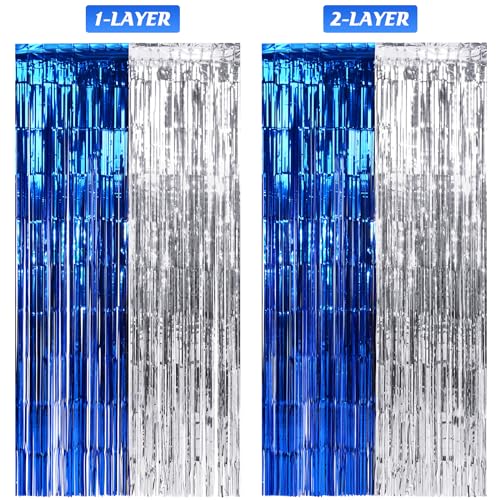 Cortinas Decorativas de Foil Azul y Plata 6 Pack 3.3x6.6 pies miniatura 5