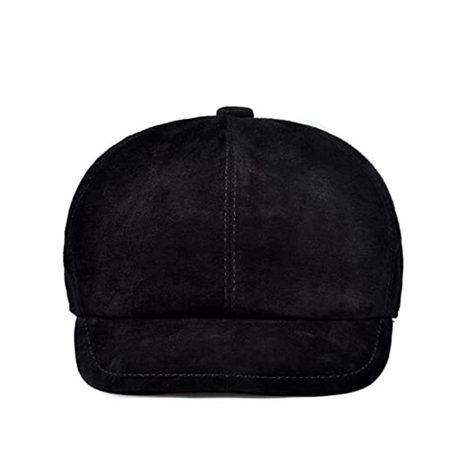 Men's Real Leather Cabbie Hat Fashion Newsboy Cap - Flat (Coffee, Large)(X-Large; Black)