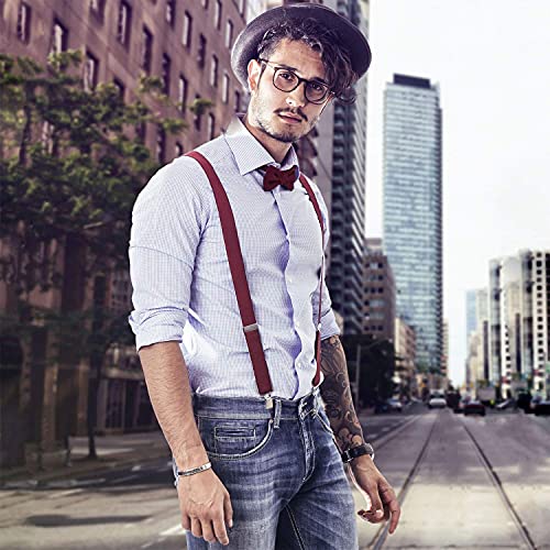 DonDon Ensemble élégant de bretelles homme larges 3,5 cm et nœud papillon fait main - Accessoire élégant pour mariage, fête, dîner veston, smoking - Rouge Bordeaux - Image 7