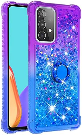 Samsung Galaxy A52 Case with Ring Kickstand, Samsung A52s 5G Case Cute Glitter Bling Sparkle Flowing Liquid Clear Silicone ShockProof Protective Phone Cover for Samsung A52 Case Girls, Purple & Blue