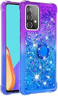 Samsung Galaxy A52 Case with Ring Kickstand, Samsung A52s 5G Case Cute Glitter Bling Sparkle Flowing Liquid Clear Silicone ShockProof Protective Phone Cover for Samsung A52 Case Girls, Purple & Blue