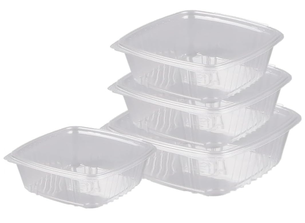 Tezraftaar® 100 x Hinged Lid Salad Container 1500cc Clear Reusable Food Storage Meal Prep Takeaway Container for Travelling Gym Picnic Camping