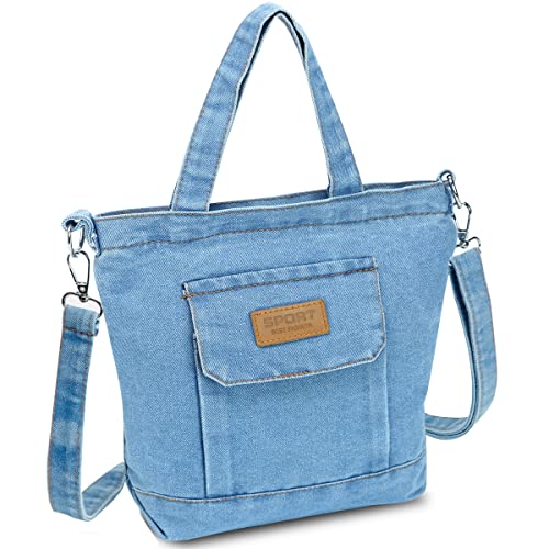Small Denim Tote Bag For Women Hobo Shoulder Bag Casual Canvas Bag Crossbody Bag Large Capacity Purse Satchel (Blue) #TOP1