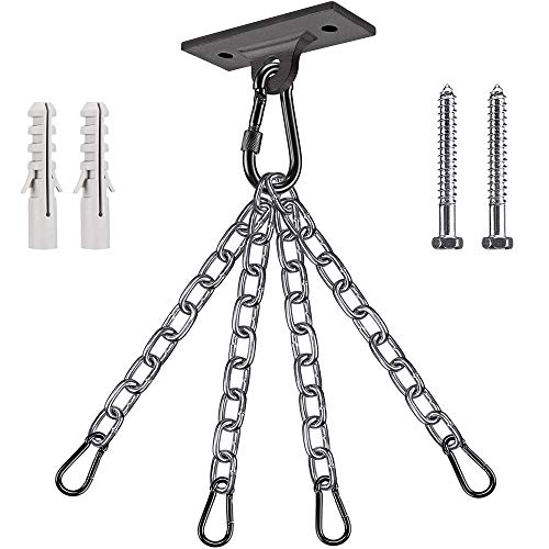 Dolibest Heavy Duty Boxing Punching Bag Chain,450 LB Capacity, Wall Mount Ceiling Hooks for Boxing& MMA,Wood Beam Holder with 4 Chains and 4 Carabiners,2 Wood Screws for Wooden Sets