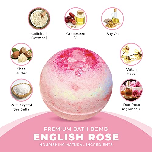 7Leaves Nature, Premium Bath Bomb, English Rose, All-Natural, Large 6Oz, Fizzies, Skin Moisturizer, Relaxing Bubble & Spa Bath, Gift Idea Birthday Mothers Day Valentines Anniversary Christmas. #TOP3