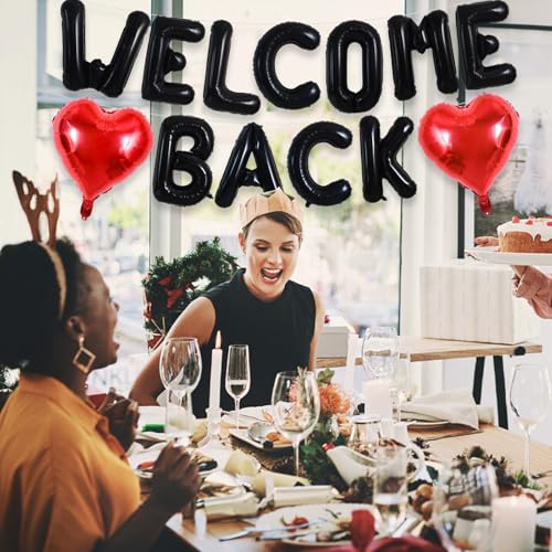 Image of TONIFUL 16 Inch Black WELCOME BACK Foil Letter Balloons Banner Decoration