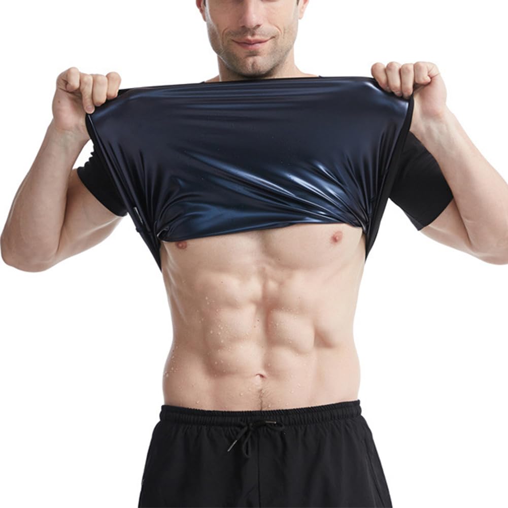 Maglietta di Sudorazione da Uomo Sauna T-Shirt Snellente a Maniche Corte Polimero Maglietta Sportiva Gilet Canotta Dimagrante Uomo Body Shaper Sudore Tuta Sauna per Allenamento Palestra Fitness
