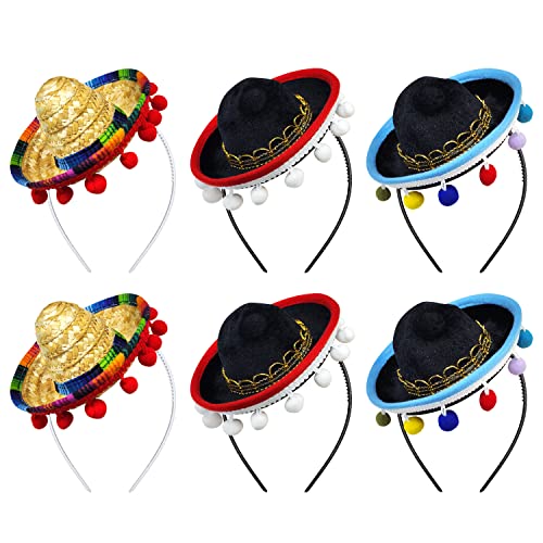 Yzpacc Juego de 6 sombreros de paja Cinco de Mayo, sombreros de fiesta con flecos de bola, decoración para fiesta, sombrero de fiesta, suministros de fiesta, temáticas mexicanas