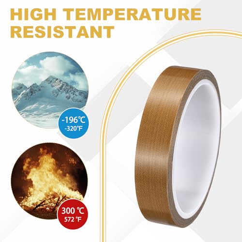 Image of PATIKIL High Temperature PTFE Tape 13 /16 Inch x 33 Feet, PTFE Coated Fiberglass Adhesive Tape for Vacuum Sealer Machines Hand-Impulse Sealers Insulation, Brown