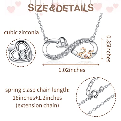 925 Sterling Silver Lucky Number Necklace Infinity Love Heart Pendant Necklaces 5th 10th 15th Anniversary Jewelry Wedding Birthday Graduation Gifts for Wife Girlfriend Women Her2