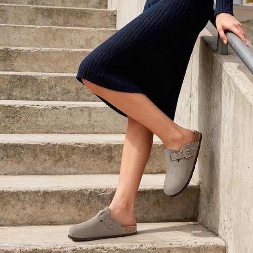 Image of KIDMI Genuine Suede Clogs for Women Men Cork Footbed Sandals Leather Mules Potato Shoes with Arch Support