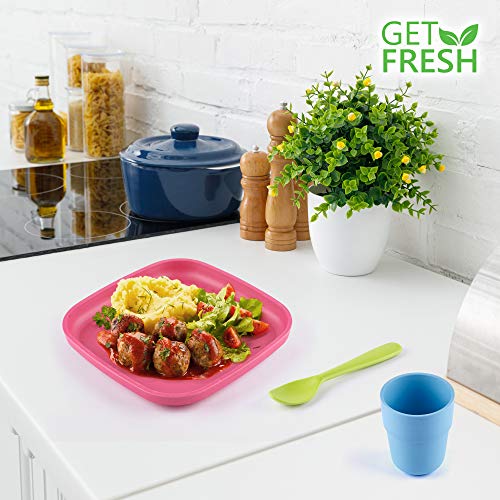 Bamboo Kids Plates, 4 Pack Set, Stackable Bamboo Dinnerware For Kids, Bamboo Fiber Kids Plates Set, Dinner Dish Set For Kids And Toddlers, Dishwasher Safe And Stackable #TOP4