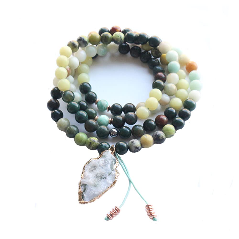 100% 8mm Natural Stone Beads,Amazonian stone, Indian stone, JapaMala Beads, 108 Mala Necklace,Meditation Mantra Beads, Spiritual Jewelry