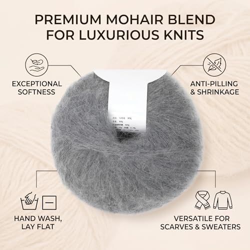 Soft Mohair Cashmere Wool Knitting Yarn Lightweight Hand Knitwear Yarn DIY Shawl Scarf Crochet Thread (Light Grey) by Pssopp - Image 4
