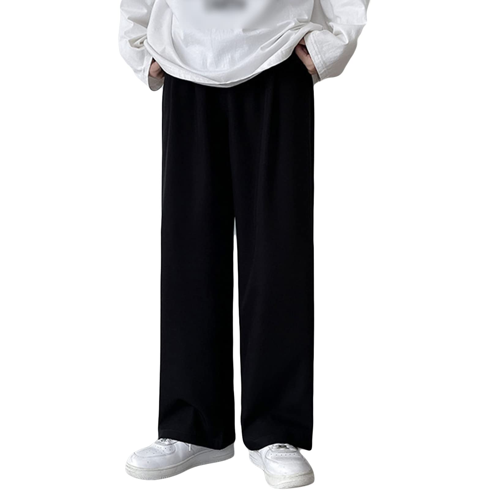 Maiyifu-GJ Mens Straight Fit Stretch Pant Summer Casual Wide Leg Suit Pant Solid Lightweight Business Trousers Streetwear