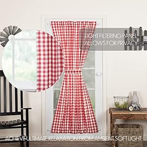 VHC Brands Annie Buffalo Check Cotton Farmhouse Curtains Rod Pocket Tie Back(s) Door Panel, 72x40, Red VHC Brands Annie Buffalo Check Cotton Farmhouse Curtains Rod Pocket Tie Backs Door Panel 72×40 Red