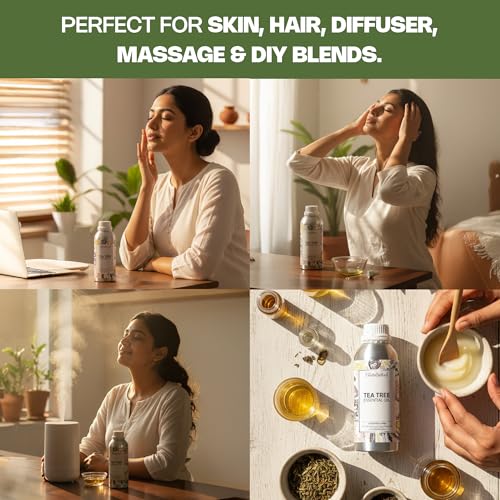 Image of VedaOils Tea Tree Essential Oil 100ml | 100% Pure & Natural, Undiluted Therapeutic Grade Tea Tree Oil for Skin, Hair, Face, Acne, and Dandruff Care