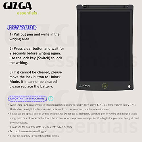 Image of Gizga Essentials Magic Slate Digital LCD Writing Tablet with Stylus Pen & 8.5-Inch Screen, Slate Board for E-Notes, Digital Memo Writing Pad, Drawing, Playing, Toy Gift for Kids & Adults, Black