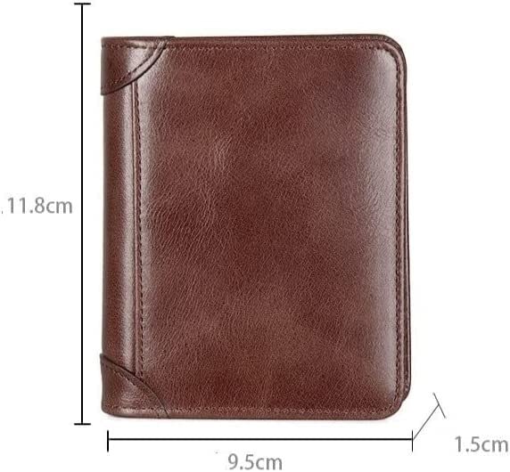 VSULZVNU Wallet Men Vintage Leather Rfid Anti-Theft Brush Wallet Tri-Fold Short Wallet (Color : Khaki, Size : A)2