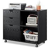 DEVAISE 3-Drawer Wood File Cabinet, Mobile Lateral Filing Cabinet, Printer Stand with Open Storage...