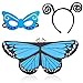 Beelittle Butterfly Wings Costume 3 pezzi Fancy Dress-Up Set Ali di farfalla Cape Scialle con antenna Fascia e maschera per ragazze Bambini (Blu)