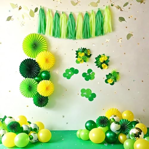 Image of 20pcs Lime Green and Dark Green Shiny Tassel Garland Banner Tissue Paper Tassels for Party Decorations
