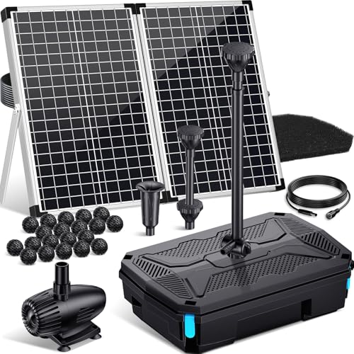POPOSOAP 55W Solar Pond Filter with Fountain Pump, Solar Powered Water Pump with 580GPH Pond Filter...