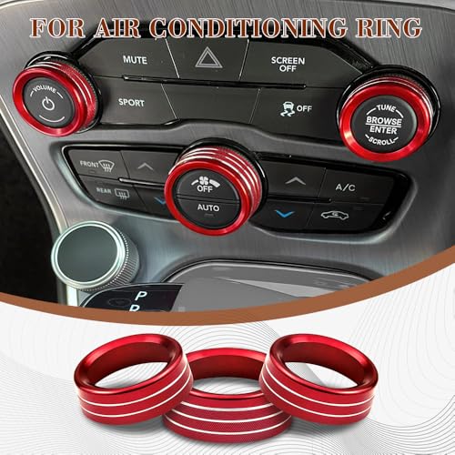 HQRNYP 3PCS Air Conditioner Switch Button Knob Cover, AC Knob Cover Trims, Aluminum Alloy Air Conditioner Volume Buttom Ring, Climate Control Switch Decal Trim for Dodge Challenger Durango