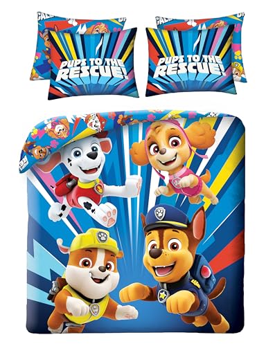 Paw Patrol Double Duvet Cover Set Reversible Kids Bedding Set Blue | Soft Microfibre Quilt Cover & Pillowcase | Boys & Girls Bedroom Set | Pups to the Rescue Design (Double)