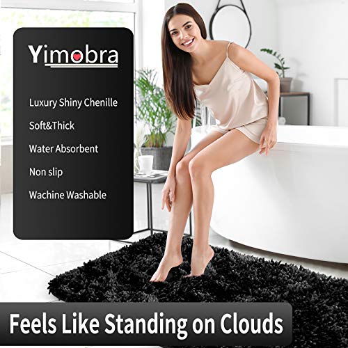 Yimobra Luxury Chenille Bathroom Rug Mat, Extra Soft And Absorbent Shaggy Bath Rugs Non Slip, Machine Wash And Dry, Plush Carpet, Runner Mats For Tub, Shower, And Bath Room, 44.1 X 24 Inches, Black #TOP6
