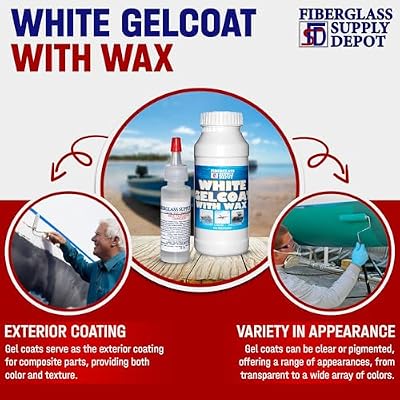 Fiberglass Supply Depot White Gelcoat with Wax UV-Resistant Marine Gelcoat for Interior & Exterior Use Quart Kit with 15cc MEKP Hardener