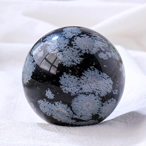 Snowflake Obsidian Crystal Sphere Scrying Ball Quartz Crystal Ball Polished Divination Photography Props FengShui Room Decor Orn