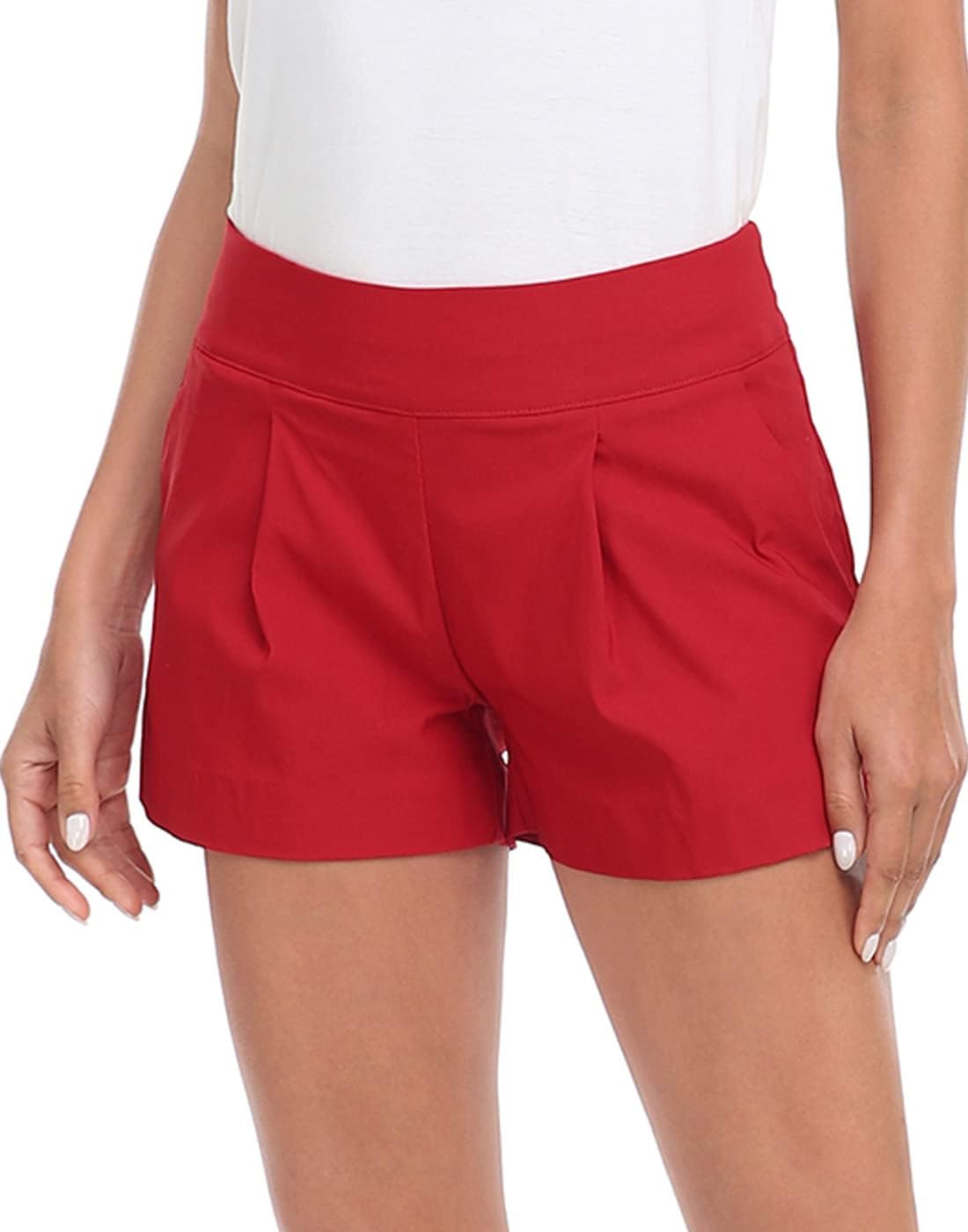 HDE Womens Pull On Dress Shorts 3" Inseam High Waisted Pleated with Pockets